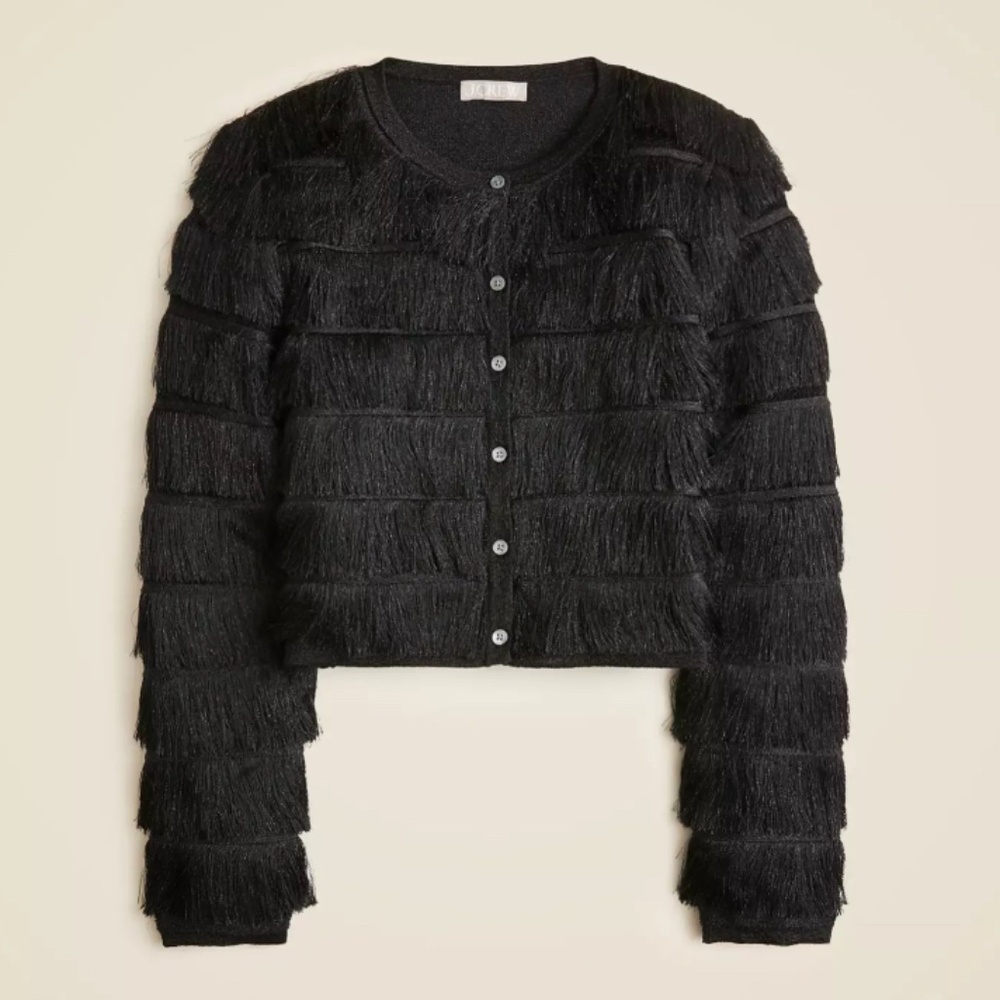 JCREW Size XXS Fringe Cardigan Sweater in Metallic Yarn - Black $248 CE697